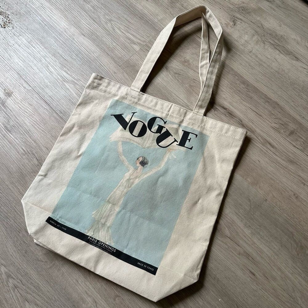 Vogue Magazine Cotton Canvas Tote Bag with Repro Graphic 1930s Cover 2018